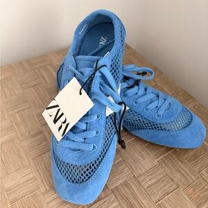 Zara Blue Mesh & Suede Lace-Up Sneakers
